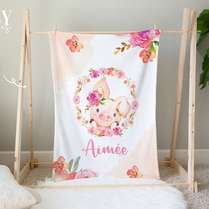 Floral Pig Baby Blanket: Personalized Girl Nursery Decor