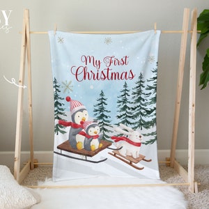CHRISTMAS BABY Baby Blanket, Christmas Baby Gift, personalized Baby Blanket, Baby Blanket, Pangueen And Bear Christmas Blanket