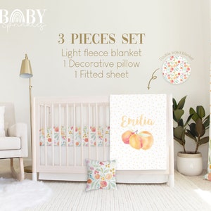 PEACH GIRL NURSERY Crib Bedding Set, Floral Baby Crib Bedding, Baby Nursery, Personalized Baby Blanket, Baby Girl Nursery