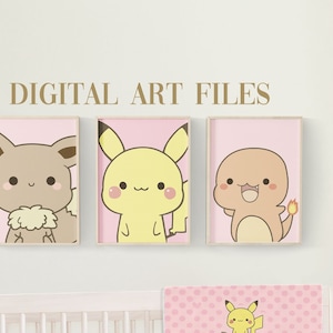 Poke Animals kinderkamerkunstprints, set van 3 (digitale bestanden)