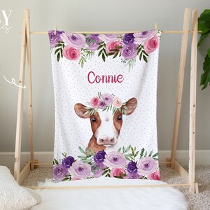 Manta BABY COW, manta de cuna para niñas, guardería de granja, guardería para niñas, manta personalizada para bebés
