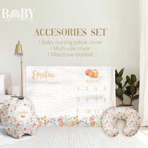 PEACH BABY GIRL Accessories Set, Floral Baby Milestone Blanket, Peach Baby Blanket, Girl Blanket, Personalized Baby Accesories