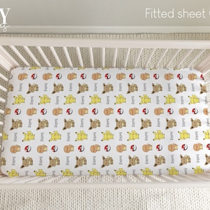 POKE ANIMALS Baby Crib Fitted Sheet, Animals Crib Sheet, Baby Boy Nursery, Poke Animals Boy Nursery, Personalized Baby sheet