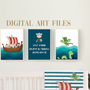 Viking Nursery Art Prints: Baby Boy Decor (Set of 3 Digital Files)