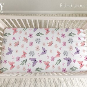 BUTTERFLY Crib Fitted Sheet, Butterfly Crib Sheet, Floral Baby Nursery, Girl Butterfly Nursery, Personalized Baby sheet