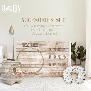 Cowboy Baby Accessories Set: Milestone Blanket, Nursing Pillow Cover