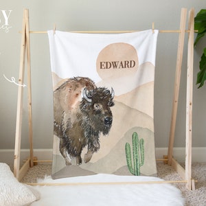 Buffalo and Cactus Baby Blanket: Personalized Nursery Decor