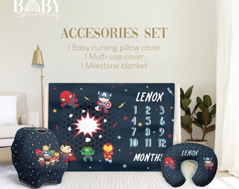 SUPERHERO MIX BABY Accessories Set, Hero Mix Baby Milestone Blanket, Superhero Baby Blanket, Boys Blanket, Personalized Baby Accesories