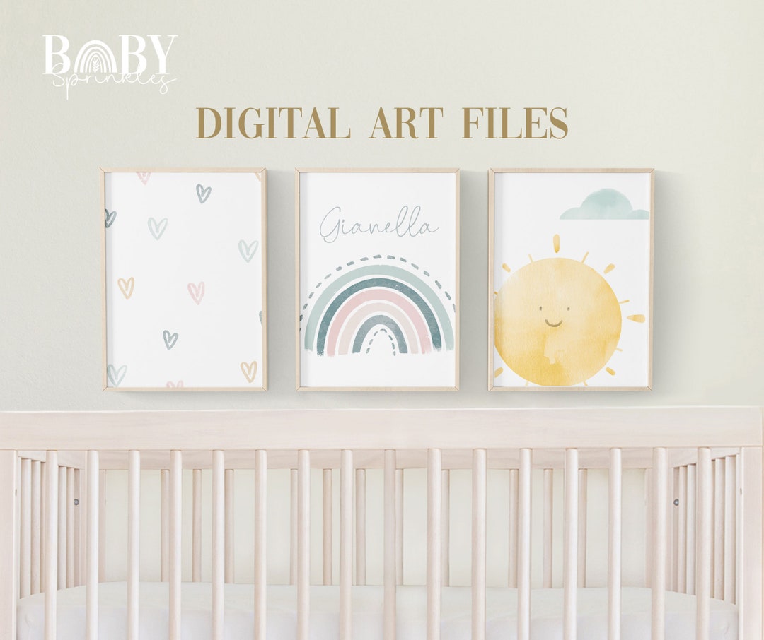 WATERCOLOR RAINBOW NURSERY Wall Art, Set of 3 Digital Files, Rainbow ...
