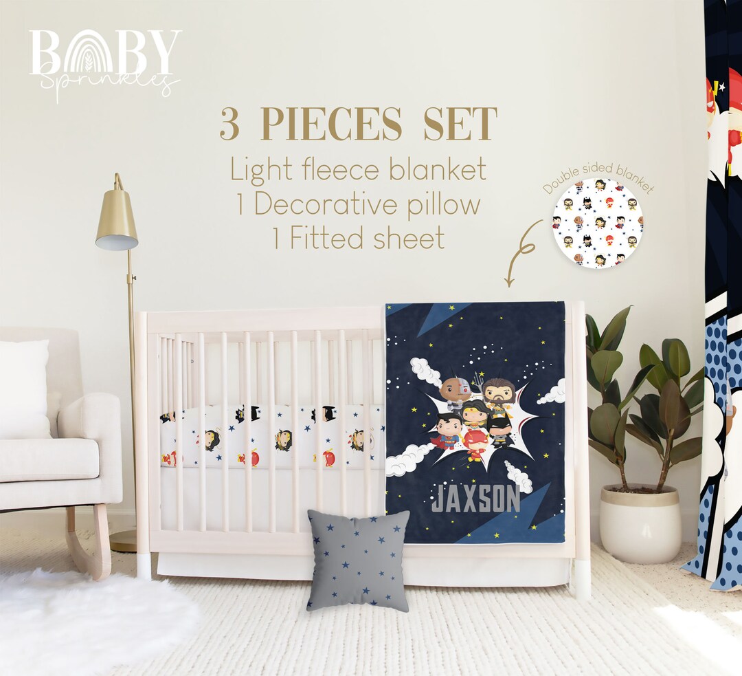 SUPERHERO Crib Bedding Set, Hero Baby Crib Bedding, Blue Nursery