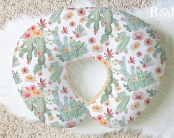 CACTUS FLORAL Nursing Pillow Cover, Cactus Gift for Baby, Floral Baby Gift, Personalized Nursing Pillow Cover, Cactus Baby Girl Accesories