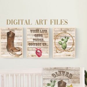 COWBOY BABY Wall Art, Set of 3 Digital Files, Western Nursery Wall Decor, Cowboy Nursery Decor, Boy Wall Art