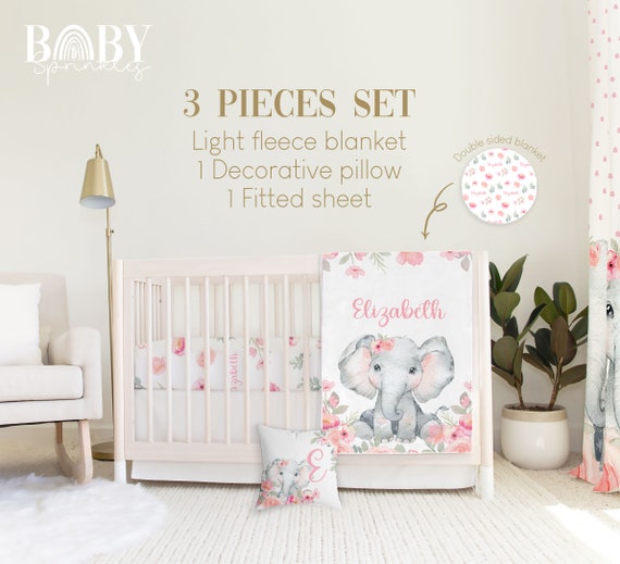 Elephant Baby Crib Bedding Set: Pink Floral Fleece Blanket UK