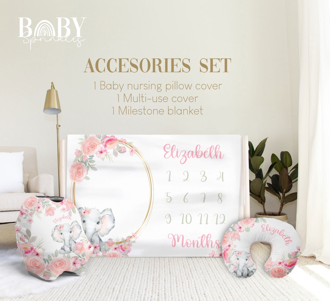 ELEPHANT Accessories Set Floral Baby Milestone Blanket Etsy