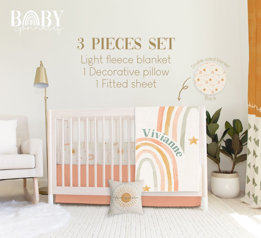 RAINBOW NURSERY BOHO Crib Bedding Set, Boho Baby Crib Bedding, Baby Rainbow Nursery