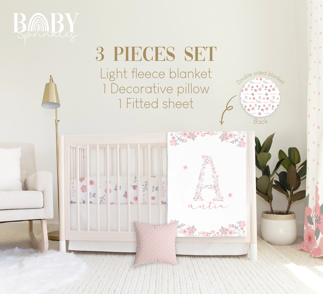 FLORAL INITIAL NURSERY Crib Bedding Set, Floral Baby Crib Bedding, Baby
