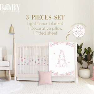 FLORAL INITIAL NURSERY Crib Bedding Set, Floral Baby Crib Bedding, Baby Nursery, Personalized Baby Blanket, Baby Girl Nursery