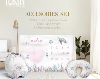 Ocean Girl Baby Accessories Set: Turtle Milestone Blanket