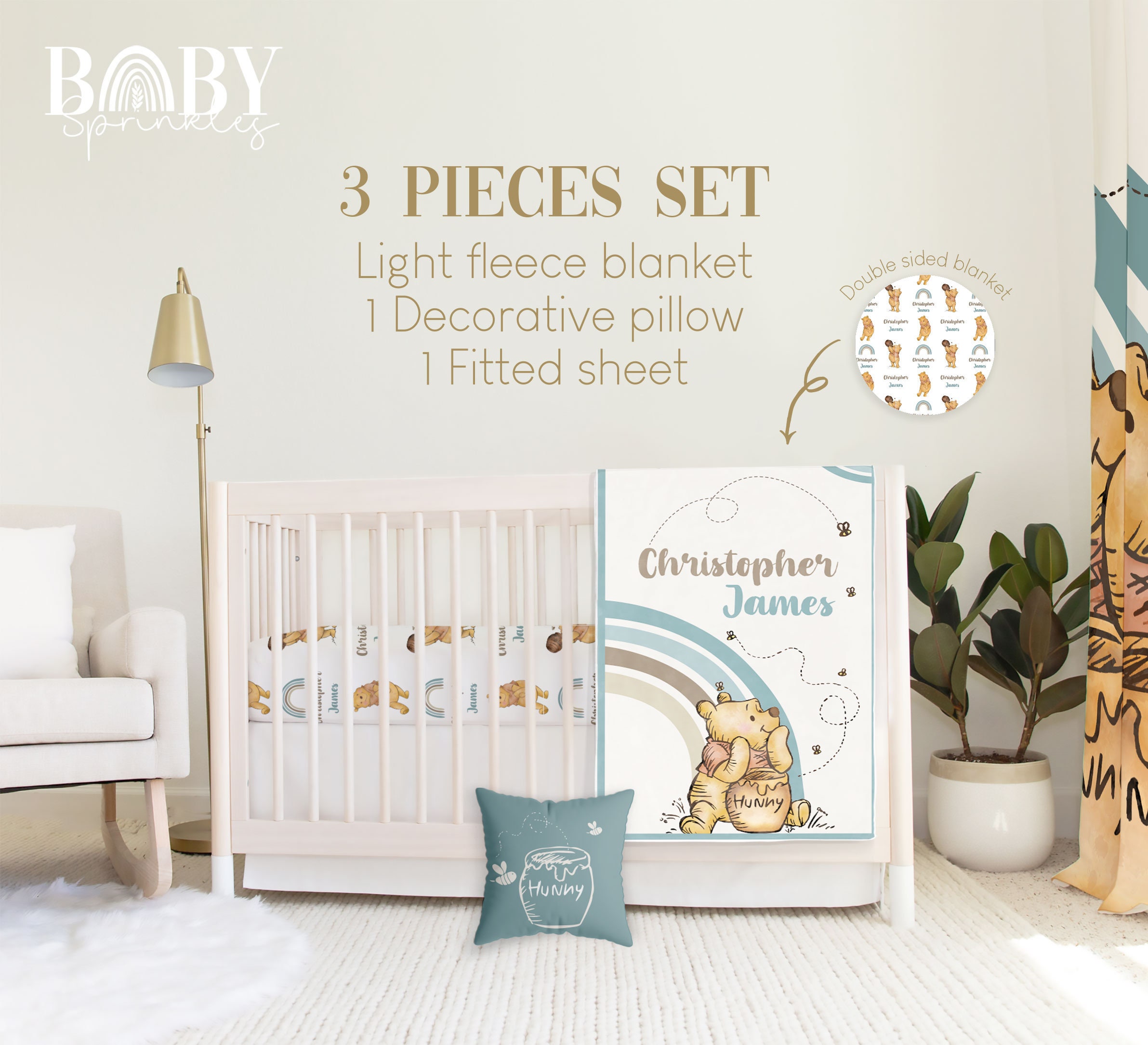 Neutral Crib Bedding- Classic Winnie Pooh Baby Bedding Collection