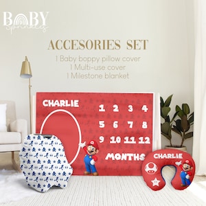 MARIO Accessories Set, Videogame milestone blanket, Mario Nursery, Red Accessories Set, Personalized Videogame blanket