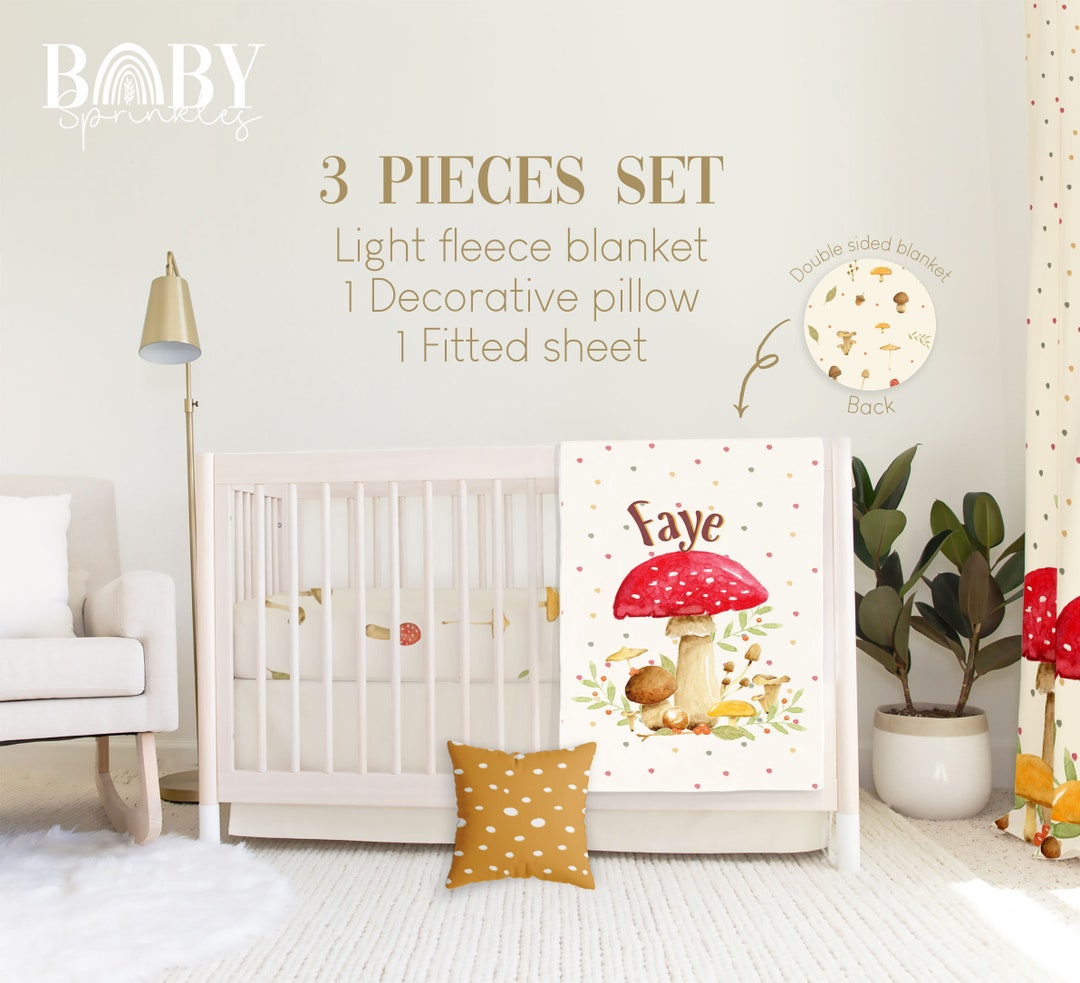 MUSHROOM Crib Bedding Set, Mushroom Baby Crib Bedding, Eart Tones Baby