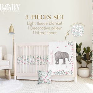 FLORAL ELEPHANT NURSERY Crib Bedding Set, Elephant Baby Crib Bedding, Baby Nursery, Personalized Baby Blanket, Baby Girl Nursery