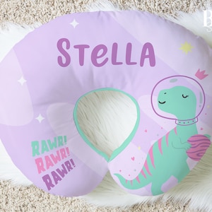 SPACE DINOSAUR GIRL Nursing Pillow Cover, Dino Gift for Baby, Space Baby Gift, Personalized Nursing Pillow Cover, Dino Baby Girl Accesories