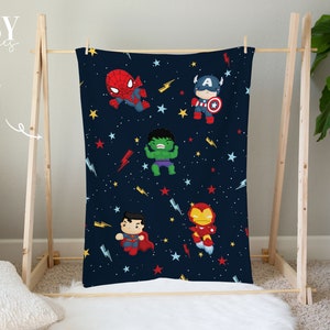 SUPERHERO MIX blanket, Boy Crib Blanket, Hero Nursery, Baby Boy Nursery, Personalized Baby Blanket