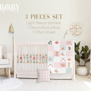 WOODLAND Girl Crib Bedding Set, Floral Baby Crib Bedding, Patchwork Baby Nursery, Personalized Baby Blanket, Floral Baby Nursery