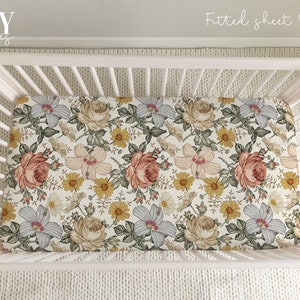 VINTAGE FLORAL ELEPHANT Crib Fitted Sheet, Elephant Crib Sheet, Floral Baby Nursery, Floral Girl Nursery, Personalized Baby sheet