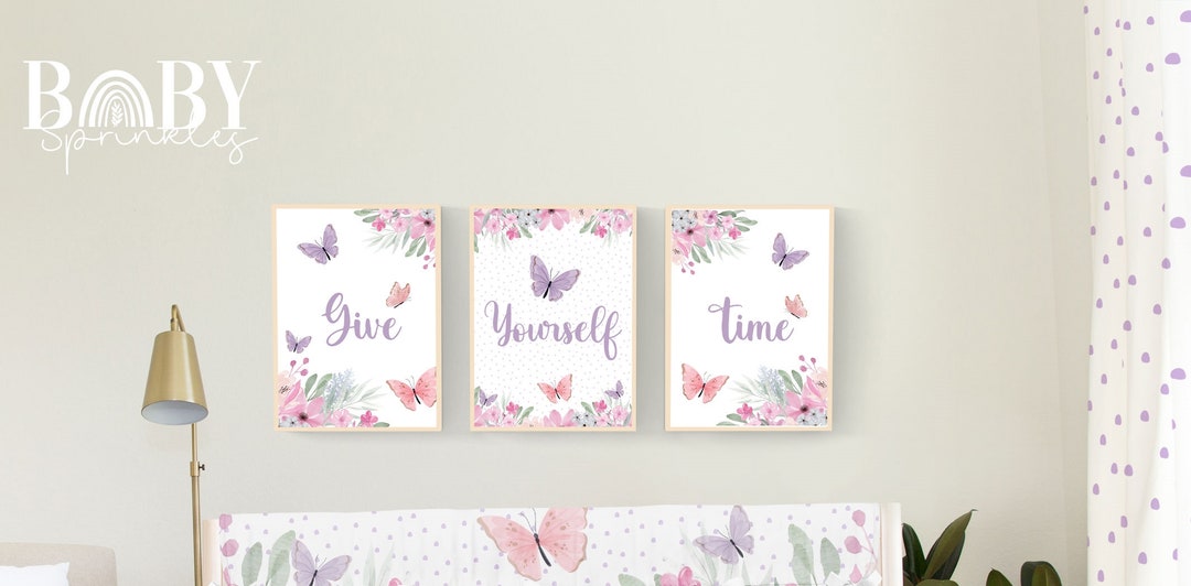 Butterfly Nursery Wall Art Prints: Floral Decor, Set of 3 (digital ...