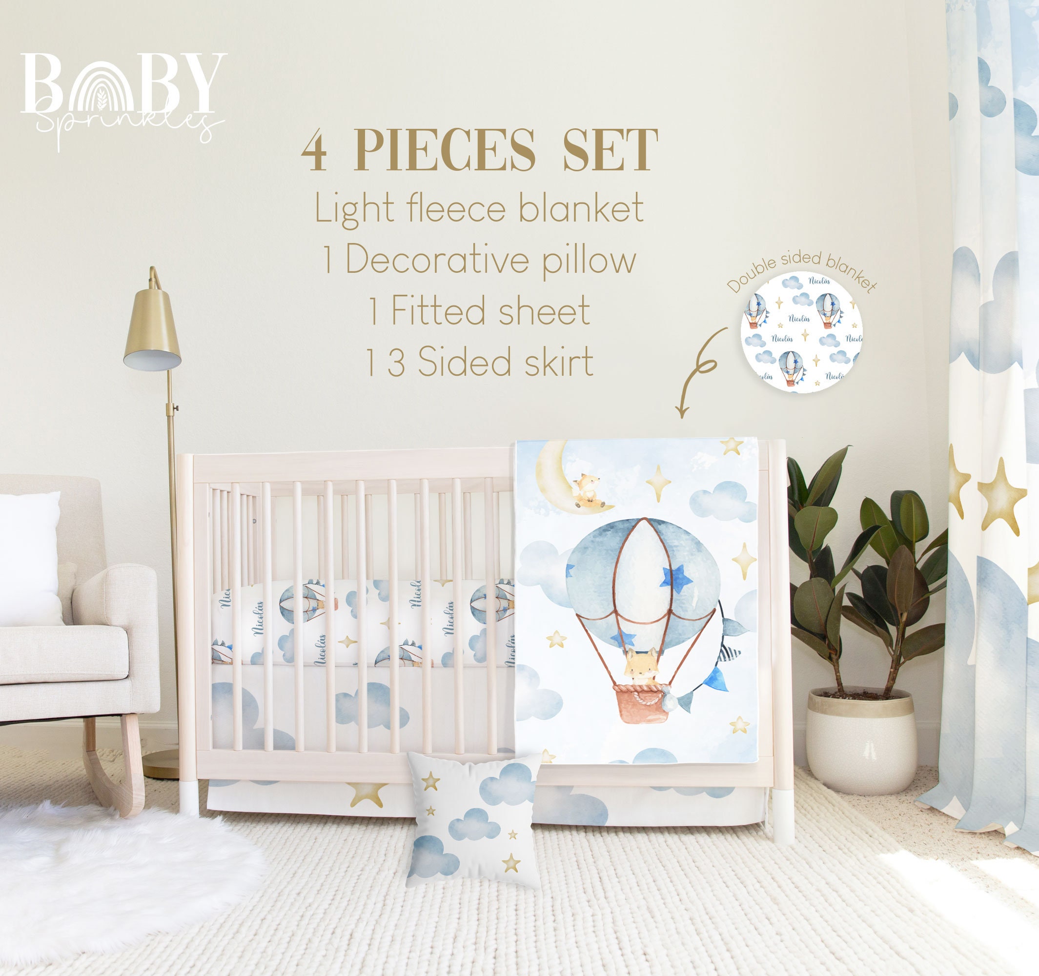 HOT AIR BALLOON Baby Crib Bedding Set Air Balloon Baby Crib