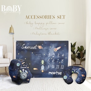 Astronaut Baby Accessories Set: Space Milestone Blanket & Pillow Cover