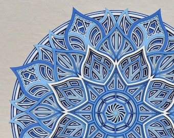 Blue Mandala Wall Art | Laser Cut Wood, 3D Multilayer Design