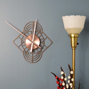 Minimalist Wall Clock, Art Deco inspired wooden clock, with Walnut, Sapele, or Cherry wood, and copper or black clock hands.