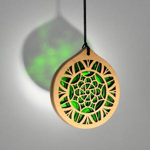 Small Stained Glass & Wood Suncatcher, Mandala Suncatcher, Window Ornament Decoration, Housewarming Gift, Wall Art, Indoor Decor