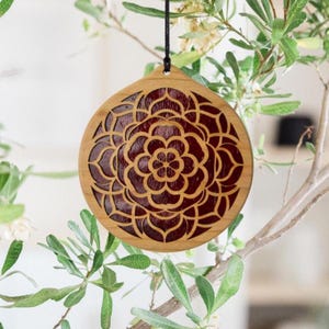 Stained Glass & Wood Suncatcher, Mandala Suncatcher, Window Ornament Decoration, Housewarming Gift, Wall Art, Indoor Decor
