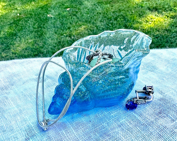 Conch Shell Decoupaged Sea Life Trinket Dish Blue and White - Etsy
