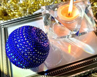 Handwoven Blue Ball Christmas Ornament