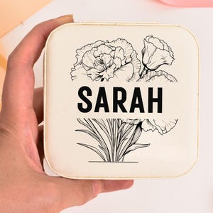 Birth Flower Jewelry Travel Case, Birth Month Flower Gift, Personalized Birthday Gift, Leather Jewelry Travel Case, Custom Jewelry Case