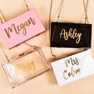 Personalized Acrylic Clutch for Bride | Bride Purse | Bridesmaid Gifts | Custom Wedding Gifts | Bachelorette Party Favors