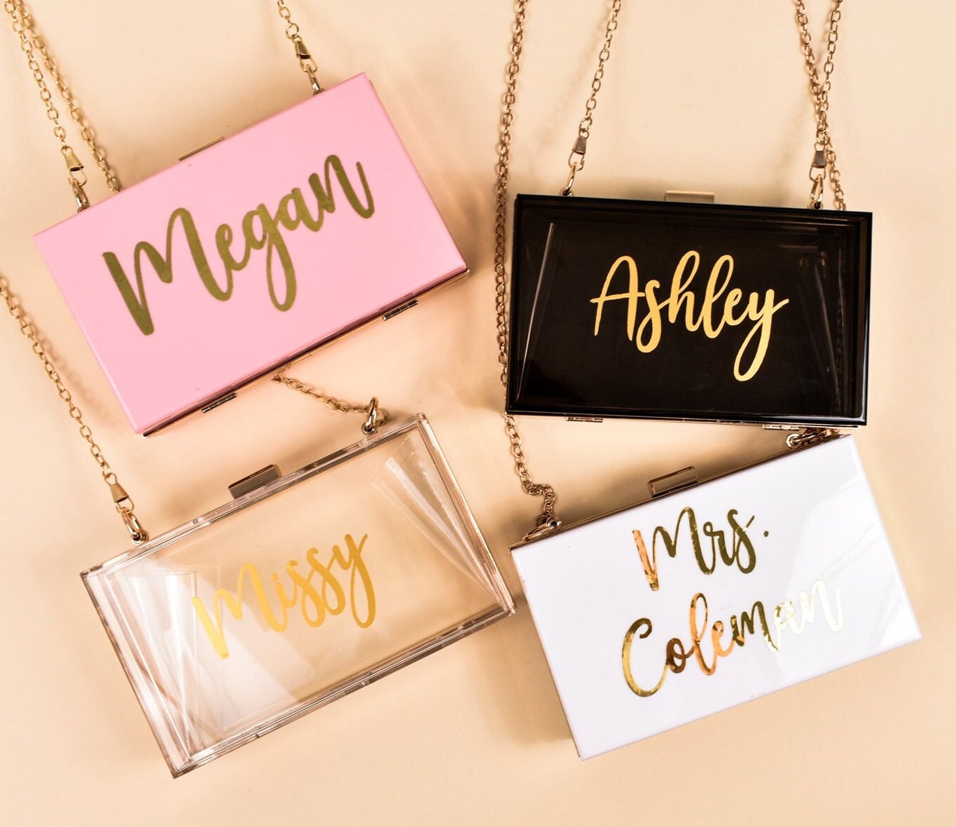 Transparent Acrylic Box Clear Bags for Women Customized Name 