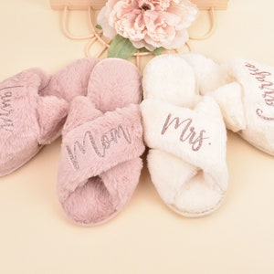 Bachelorette Party Fluffy Bride Bridesmaid Slippers Personalized Gifts Wedding Gifts Bridesmaid Gifts Bridal Shower Bachelorette Party Bride