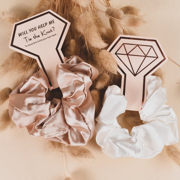 To Have And To Hold Bridesmaid Satin Scrunchies Bridesmaid Gifts - Diamond Tag Hair Scrunchies - Bachelorette Party Bride Tribe Party Favors