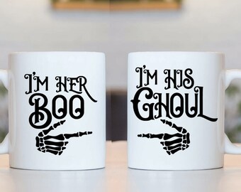 Spooky Skeleton Boo Ghoul Set Couple Bride Groom Wedding Engagement Husband Wife Couples Birthday Anniversary Holiday Gift Mug Coffee Cup