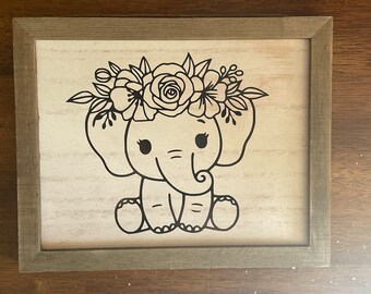 Wood Rustic Home Floral Elephant Hanging Plaque Gift Baby Sign Decor