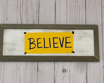 Wood Rustic Believe Hanging Door Plaque Home Decor