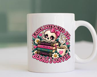 Easily Distracted By Books & Coffee Cute Bookish Tea Coffee Cup Gift