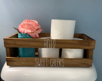 Rae Dunn Inspired Hello Sweet Cheeks Wood Box, Toilet Box, Toilet Caddy, Bathroom Caddy, Home Decor, Toilet Paper Box