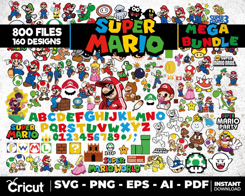 Super Mario Svg, mario svg files for cricut, mario svg bundle, mario family svg files, mario png, Layered svg, Digital files 